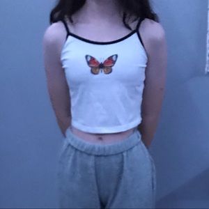 White butterfly crop top